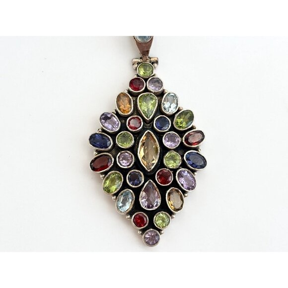 Rainbow Gemstone Art Deco Marquise Shaped Sterling Silver 925 Vintage Pendant - Picture 7 of 10